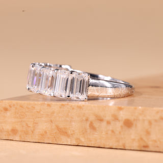 Emerald Cut Half Eternity Moissanite Wedding Band
