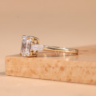 1.0CT Emerald Cut Three Stone Moissanite Engagement Ring