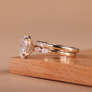 2.0CT Oval Cut Cluster Diamond Moissanite Bridal Ring Set