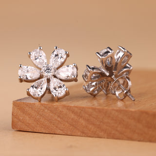 Round & Pear Cut Flower Design Moissanite Stud Earrings