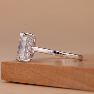 1.0CT Emerald Cut Hidden Halo Setting Moissanite Engagement Ring