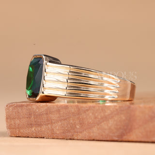 1.50CT Green Emerald Gemstone Bezel Setting Solitaire Men's Ring