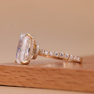 4.0CT Radiant Cut Unique Hidden Halo Setting Moissanite Engagement Ring