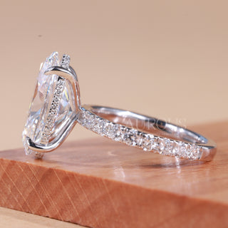 4.0CT Oval Cut Hidden Halo Pave Setting Moissanite Engagement Ring