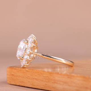 1.50CT Oval Cut Floral Halo Set Moissanite Engagement Ring