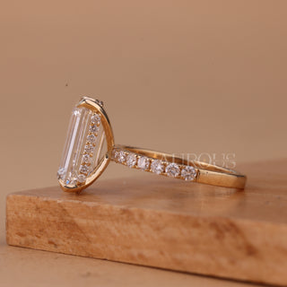 3.50CT Emerald Cut Hidden Halo Pave Setting Moissanite Engagement Ring