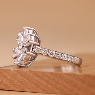 Round & Pear Diamond Flower Design Moissanite Engagement Ring