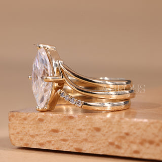 1.50CT Marquise Cut Curved Cluster Moissanite Bridal Ring Set