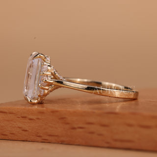 2.0CT Emerald Cut Cluster Diamond Moissanite Engagement Ring