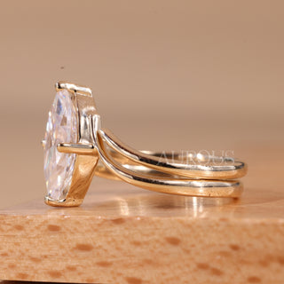 1.50CT Marquise Cut Solitaire Unique Curved Moissanite Bridal Ring Set