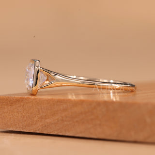 2.0CT East-West Emerald Cut Bezel Setting Moissanite Engagement Ring