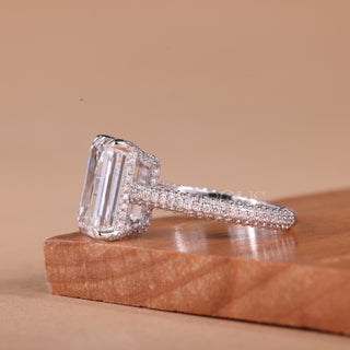 2.0CT Emerald Cut Three Side Pave Setting Moissanite Engagement Ring
