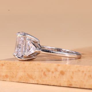 2.0CT Asscher Cut Three Stone Moissanite Engagement Ring