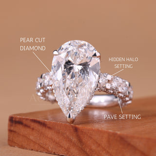 4.50CT Pear Cut Diamond Pave Setting Moissanite Engagement Ring
