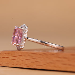 1.50CT Pink Radiant Cut Halo Setting Moissanite Engagement Ring
