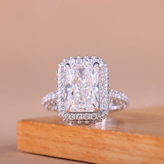 2.50CT Radiant Cut Three Side Pave & Halo Setting Engagement Ring