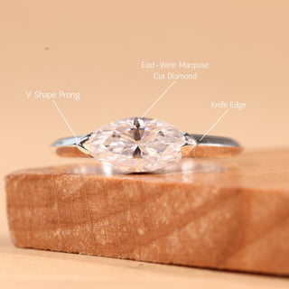1.50CT East-West Marquise Cut Solitaire Moissanite Engagement Ring