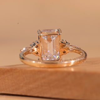 2.0CT Emerald Cut Cluster Diamond Moissanite Engagement Ring