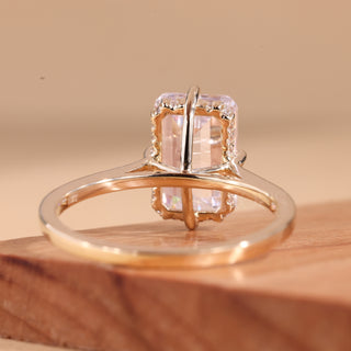 3.0CT Emerald Cut Moissanite Hidden Halo Engagement Ring