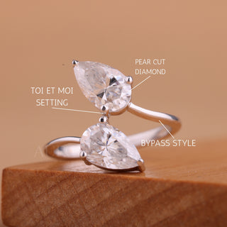 1.0CTW Pear Cut Unique Bypass Style Two Stone Engagement Ring