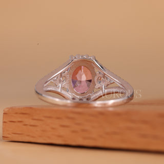 1.0CT Pink Oval Cut Three Stone Moissanite Engagement Ring
