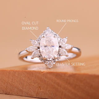 1.0CT Oval Cut Cluster Diamond Moissanite Engagement Ring