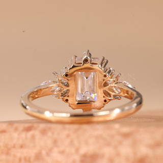 1.50CT Emerald Cut Cluster Diamond Moissanite Engagement Ring