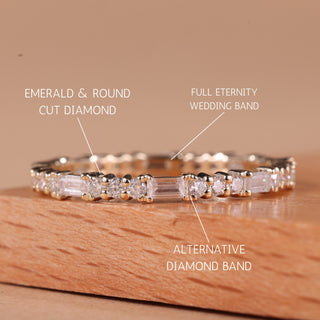 Emerald & Round Cut Diamond Full Eternity Wedding Band