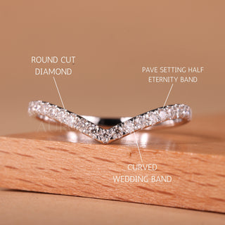 Round Cut Curved Moissanite Half Eternity Wedding Band