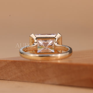 2.0CT East-West Radiant Cut Half Bezel Setting Engagement Ring