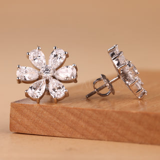 Round & Pear Cut Flower Design Moissanite Stud Earrings