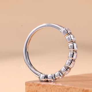 Asscher Cut Bezel Setting Half Eternity Moissanite Wedding Band