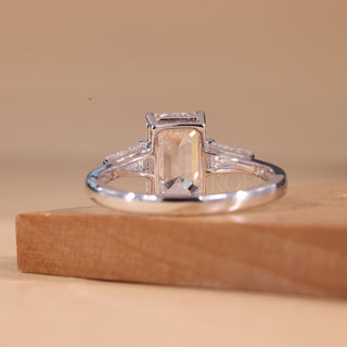 2.0CT Emerald Cut Three Stone Moissanite Engagement Ring