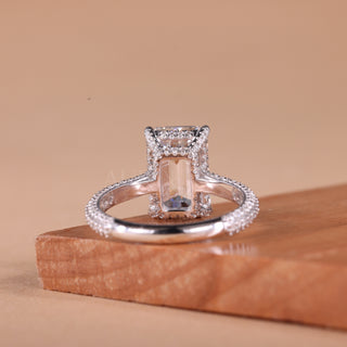 2.0CT Emerald Cut Three Side Pave Setting Moissanite Engagement Ring