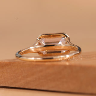 2.0CT East-West Emerald Cut Bezel Setting Moissanite Engagement Ring