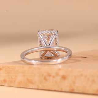 1.50CT Emerald Cut Hidden Halo Moissanite Engagement Ring
