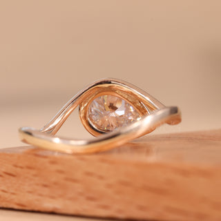 1.0CT East-West Pear Cut Bezel Set Curved Solitaire Engagement Ring