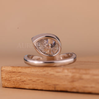 1.50CT East-West Pear Cut Curved Solitaire Moissanite Engagement Ring