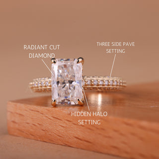 1.0CT Radiant Cut Three Side Pave Setting Engagement Ring