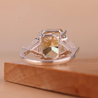 3.0CT Radiant Cut Yellow Diamond Three Stone Engagement Ring