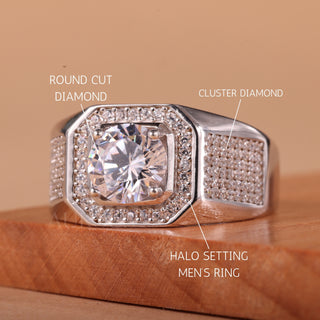 0.75CT Round Cut Halo Cluster Diamond Men's Wedding Ring