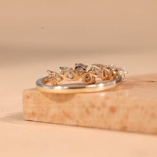 Pear & Oval Cut Cluster Diamond Moissanite Wedding Band