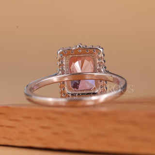 1.50CT Pink Radiant Cut Halo Setting Moissanite Engagement Ring