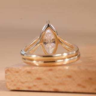 1.50CT Marquise Cut Solitaire Unique Curved Moissanite Bridal Ring Set