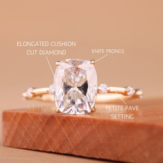 1.50CT Elongated Cushion Cut Petite Pave Setting Engagement Ring