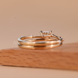 1.0CT Radiant Cut Hidden Halo Moissanite Bridal Ring Set