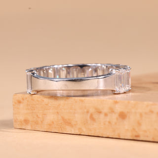 Emerald Cut Diamond Half Eternity Moissanite Wedding Band