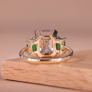 1.50CT Emerald Cut Green Stone Three Stone Engagement Ring