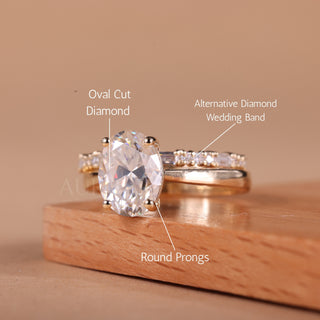 1.50CT Oval Cut Pave Setting Moissanite Engagement Ring Set