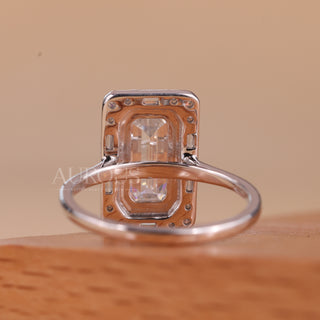 1.50CT Elongated Emerald Cut Unique Halo Cluster Engagement Ring